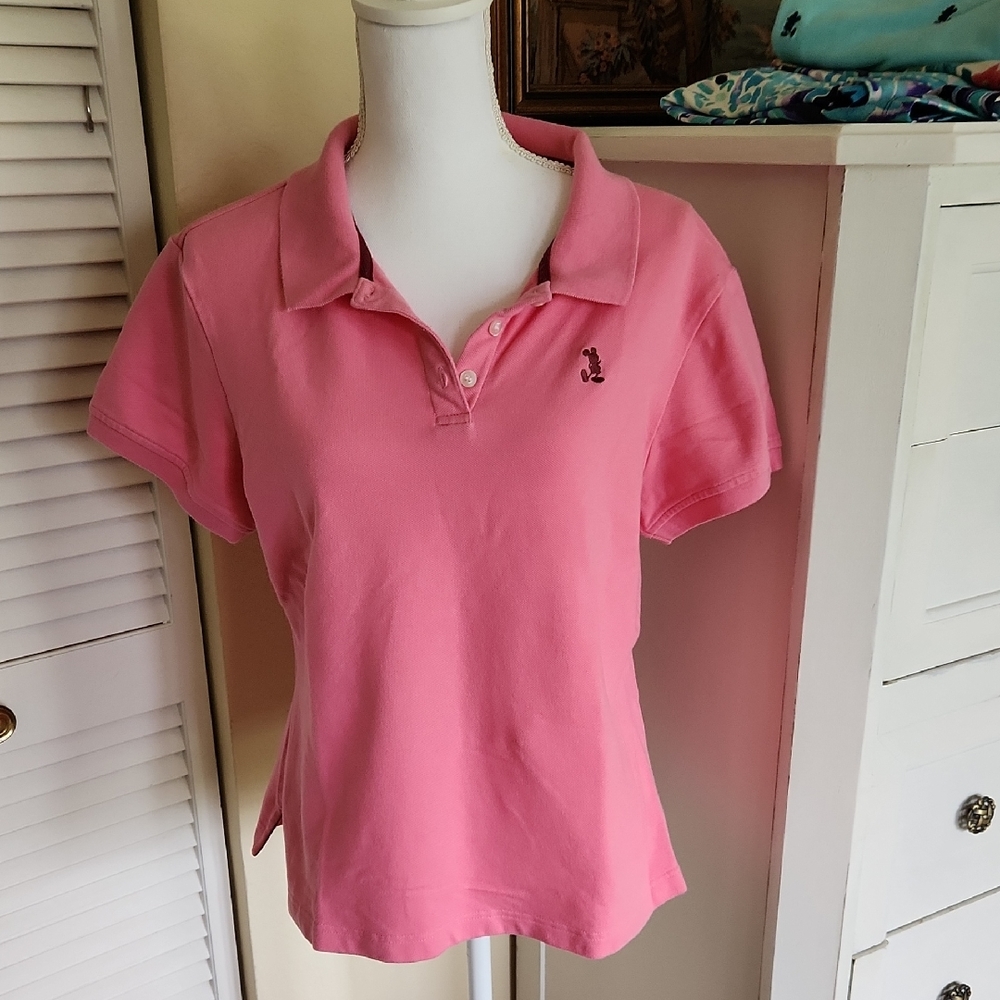 Disney embroidered mickey polo large pink vintage